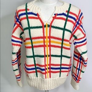Vintage Hand Knit Plaid Holiday Sweater
